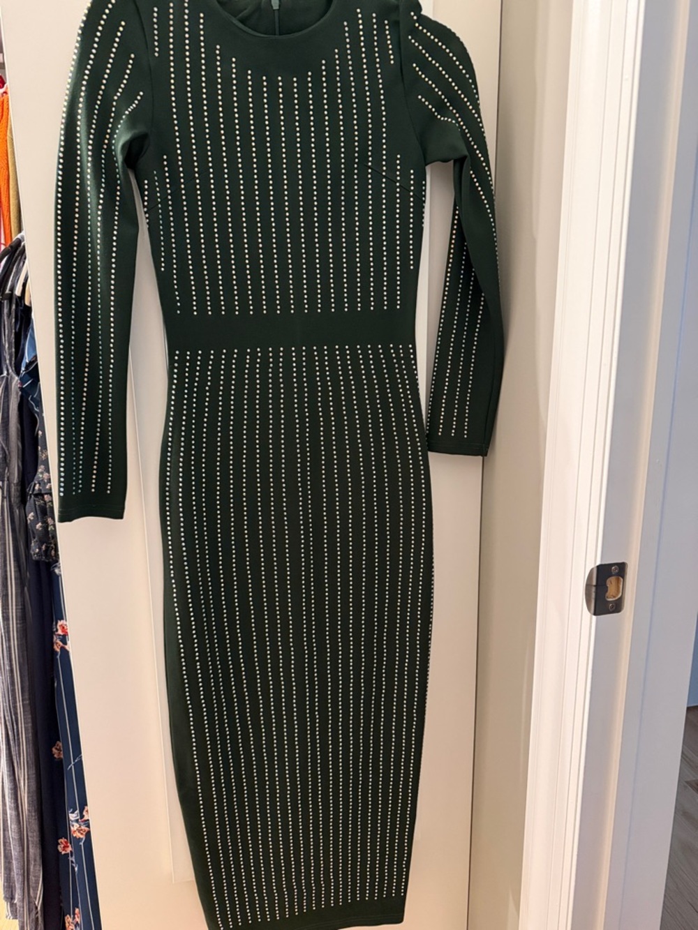 Emerald Green Long-Sleeve Studded Bodycon Dress